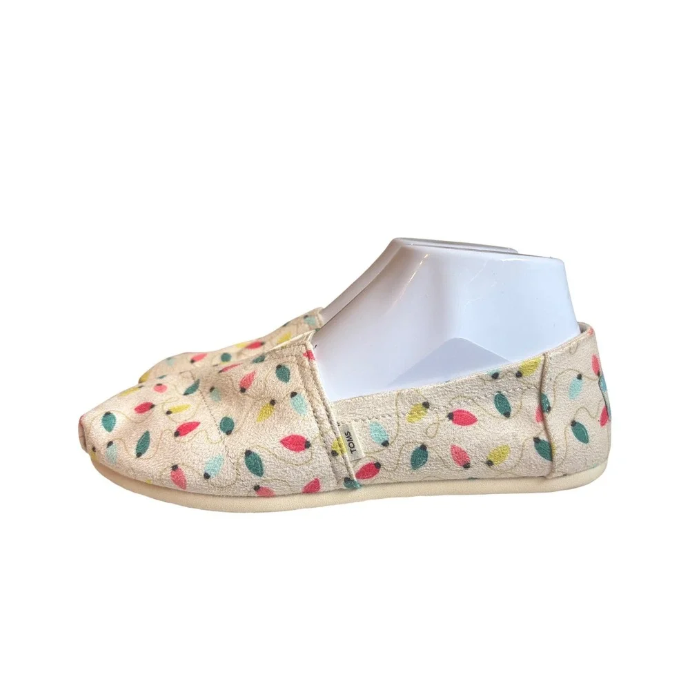 TOMS Women Christmas Lights Alpargata Canvas Slip On Shoes Cream Multi 7.5